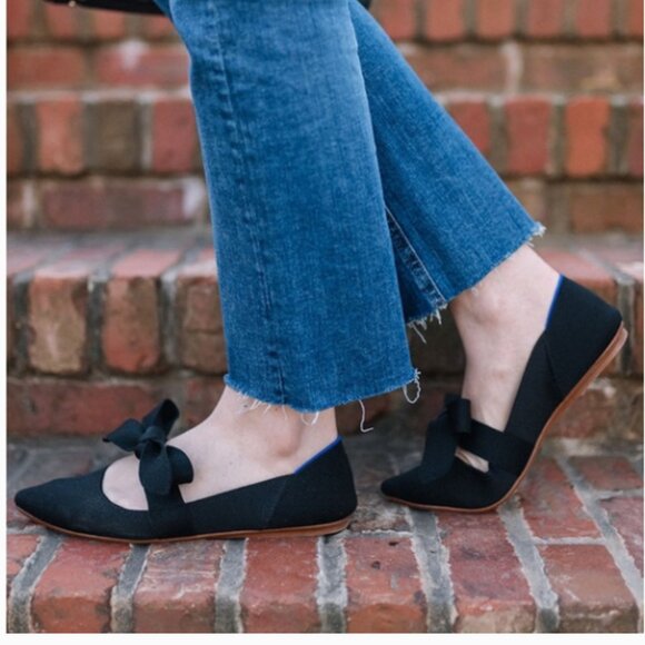 Rothy's The Point Mary Jane Bow Tie Ballet Flat Shoe Black 8.5 - Picture 2 of 12